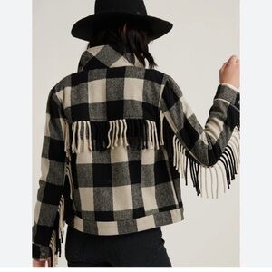Lucky brand Black and Cream Plaid Fringe Jacket